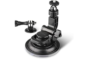 HSU Soporte de Ventosa para Coche Compatible con Cámaras GoPro Hero 13/12/11/10/9/8/7/6/5/4/3, Osmo Action, Insta360, Parabrisas y Ventanillas