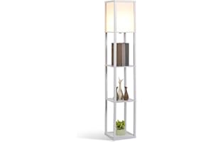 HOMCOM 3-Tier Floor Lamp, Floor Light with Storage Shelf, Reading Standing Lamp with Acrylic Shade for Living Room, Bedroom, Kitchen, Dining Room, Office, Dorm, 160cm, White