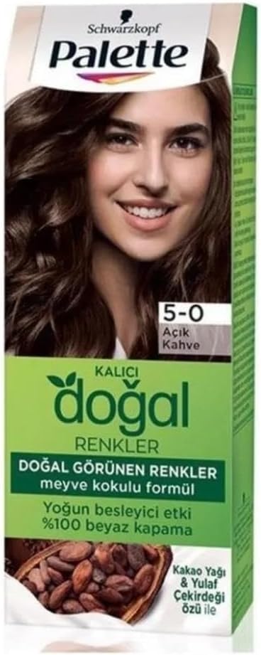 Palette Kalıcı Doğal Renkler 5-0 Açık Kahve Kakao Yağı & Yulaf Çekirdeği Özlü Saç Boyası