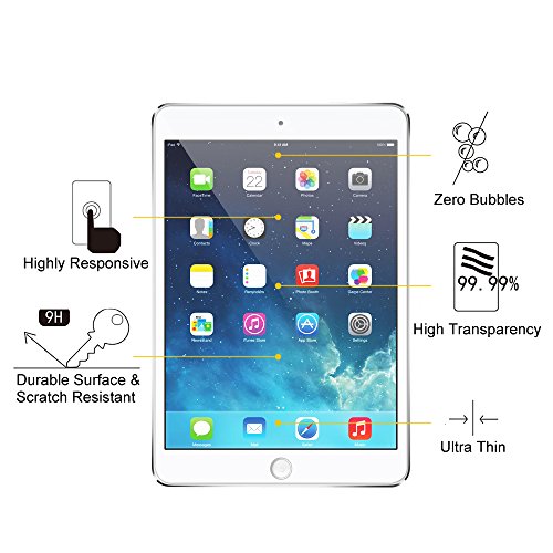 Fintie Panzergla Schutzfolie für iPad Mini 3, iPad mini mit Retina iPad mini 2, iPad mini – Klar HD 9H stark kratzfest Hartglas Displayschutzfolie Glasfolie Screen Protector Displayschutz Folie Displayfolie - 7