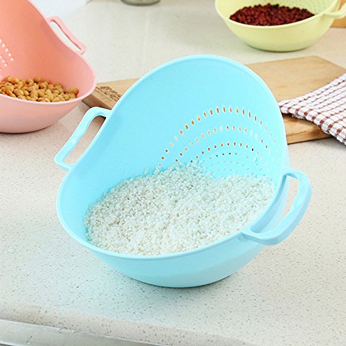 Rice Wash Sieve Strainer VENMO Doppelhandgriff Reiskorb Küchenkorb Reiswaschsiebsieb (Light Blue) - 2