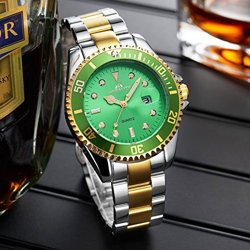 Herren-Uhren-Edelstahl-Mnner-30M-Wasserdicht-Luxus-Design-Datum-Kalender-Gro-Mode-Armbanduhr-Geschfts-Beilufig-Sport-Kleid-Analog-Quarz-Schwer-Uhr-mit-Grn-Zifferblatt-Silber-Gold-Uhrenarmband