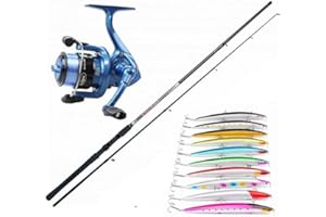 kolpo Kit Spinning in Mare Completo Canna 2.70 mt Mulinello Filo 10 Artificiali Assortiti nelle Lunghezze Colori e grammature