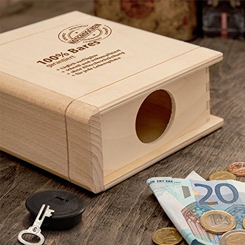 Spardose Buch aus Holz mit Gravur – 100% Bares – Sparbuch als originelles Geburtstagsgeschenk für Geld – Geldgeschenk-Sparbüchse aus Ahornholz – 13,5 x 16,5 x 6,5 cm - 2