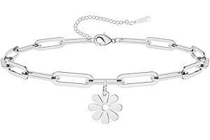 Dreamtimes Bracelet de cheville en fleurs de marguerite pour femmes Bracelet de cheville à feuilles Dainty Beach inoxydable Chaîne de pied réglable