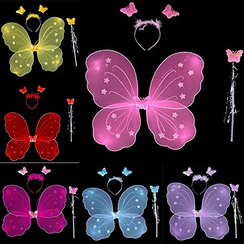 Kasit 3Pc gesetztes reizendes Partei-Kostüm-Prinzessin-Mädchen-Kind-Schmetterlings-Flügel-Stab-Stirnband-feenhaftes Weihnachtskostüm – Rosa - 3