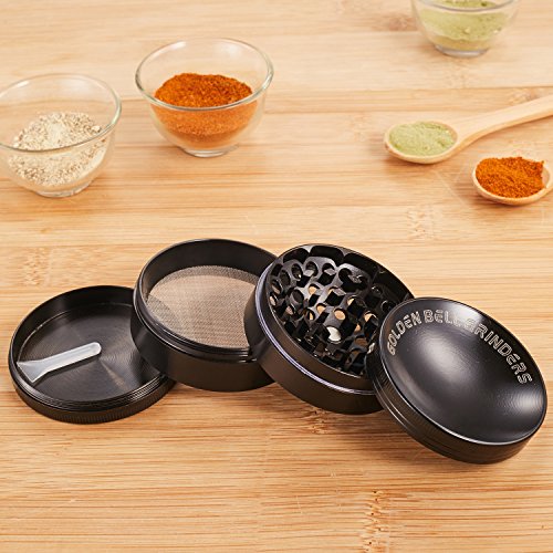 LIHAO Konkav Grinder 2.36″ Groß 6cm Crusher für Spice,Kräuter,Gewürze,Kaffee,Herb 4-teiliges Set mit Schaber (Schwarz) - 6