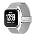 Produktbild FeiliandaJJ Milanese Edelstahl Mesh Ersatzarmbänder Für Fitbit Versa,Armbänder Klassisch Elegant Smart Watch Zubehör Uhrenband Uhrenarmbänder Replacement Watch Band,130-190mm (Silber)