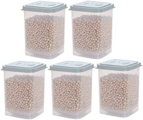 Likeluk Square Grain Sealed Storage Box Kitchen Moistureproof Freshness Cereals Stackable Container with Spoon (Light Blue)