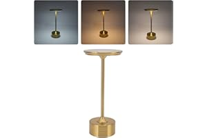 TONYSA Bezprzewodowa Lampa Stołowa ładowalna, Przenośna Lampa Biurkowa USB z Okrągłym Akrylowym Kloszem, 3 Poziomy Jasności LED Metalowa Lampka Nocna, Bateria 2000 MAh, Jasnobiały (Złoto)