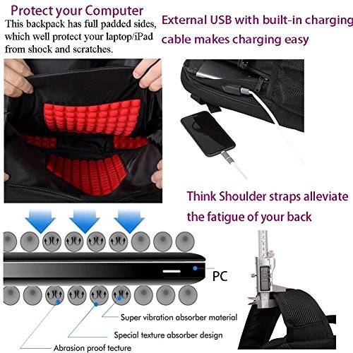Shengts Laptop Rucksack 18 Zoll mit Regenschutz Durchlass Rucksack Daypack Wasserdicht Laptoptasche mit USB Port Stoßfest Notebooktasche Reiserucksack bis zu 18 Zoll Business Laptop Rucksack Wanderrucksack Sportrucksack Reiserucksack Schulrucksack Mädchen Herren Damen schwarz - 7
