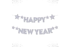 BIGTREE Happy New Year Decorations Banner 2026 New Year Party Bunting Pentagram Letter Glitter Silver Garland Set New Years Eve Hanging Ornament for Indoor Outdoor Home Office Party Supplies