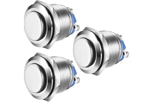 Gebildet 3pcs 19mm 5A 12V/24V/125V/250VAC Momentan Taster Schraubklemmen Edelstahl Metall wasserdichte Taste(HoherKopf)