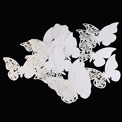 ULTNICE 50 Stück Tischkarten Namenskarten 3D Schmetterlinge Deko Platzkarten Wandtattoo Weiß - 5