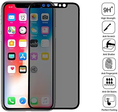 MumoHome Privacy iPhone X Screen Protector Privacy Anti-Spy Tempered Glass Screen Protector against Peeping, Dropping, Scratching – Darkens at Specific Angle (iPhone X Full Cover)