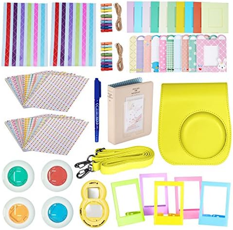 Followsun 10 in 1 Instant Camera Accessories for Fujifilm Instax Mini 8 8S 8+ 9 Include Yellow PU Case/Photo Album/Selfie Lens/Colored Filters/Border Stickers/Corner Stickers/Hang Frames/Table Frames