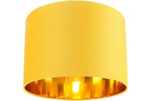 Contemporary and Chic Ochre Cotton 10" Table or Pendant Circular Drum Lamp Shade with Shiny Gold Inner - 60watt Maximum by Happy Homewares