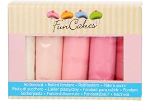 ‎FUNCAKES FunCakes Fondant Multipack Pink Palette: Einfach zu Verwenden, Flexibel, Perfekt zum Dekorieren von Torten, Halal, Koscher und Glutenfrei. 5 Farben: Weiß und 4 Rosatöne. 5x 100g
