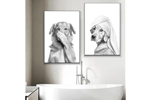BEIYIHO Affiche Animaux WC Tableau Toilette Humour Poster Animal WC Noir et Blanc Toile Photo Salle de Bain Deco Murale Noir