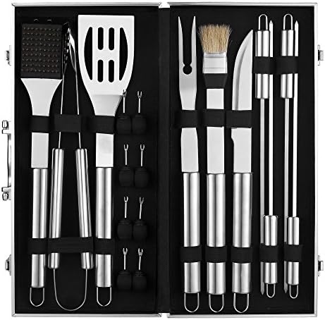 18 Piece Stainless Steel BBQ Barbecue Utensil Set with Aluminium Carry Case