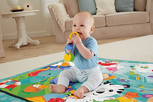 Fisher-Price CBJ65 Große Spiel- und Krabbeldecke mit Tiermotiven und Babyspielzeug, 1 x 1.50 m, blau - 5