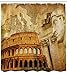 Produktbild GAOFENFFR Retro Duschvorhang Römisches Reich Konzept Berühmte Säulen Sculptress Colosseum Karte Der Nation Print Stoff Badezimmer Dekor Set mitOrange Braun