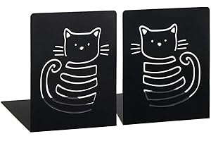 Moses libri_x Bookend Set Meow | Set of 2 Metal Book Stands | Two Black Metal Bookends in a Set | With Beautifully Cut Out Cats