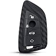 JVCV® Carbon Fiber Pattern Key Cover Compatible with with BMW Blade Smart Key (Black)