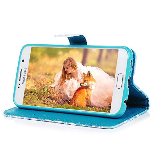 Lanveni Samsung Galaxy S6 Hülle, Handyhülle Samsung S6 Flip Case Cover PU Lederhülle Schutzhülle Magnetverschluss Ledertasche mit Stander Function Brieftasche Card Slot Handy Tasche mit Totem-Blume Cover Design + 1 x Stylus Stift + 1 x Staubdichte Stecker - 8