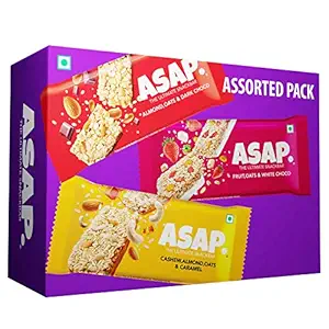 ASAP Energy Bars - 6 Bars, Assorted Healthy Granola Bars (Dark Choco Almond, Fruits & White Choco, Cashew Caramel) - Chewy Snack Bars (35 G Each)