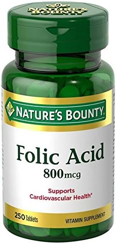 Nature's Bounty Folic Acid 800 mcg Tablets Maximum Strength 250 ea (Pack of 6)