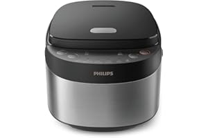 Philips Cuiseur de riz série 3000 - Compact 0,85 L, 8 menus automatiques, cuve antiadhésive à 4 couches, cuisson rapide en 30 minutes, design noir et argent (HD3093/80)