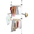Heavy Duty Clothes Rack 2 Poles 2 Bars Telescopic Coat Hanger Wardrobe Organiser Cloth Rail Garment Rack Stainless Steel Poles and Bars 281cm - 329cm Adjustable Height for Dressing Room or Bedroom