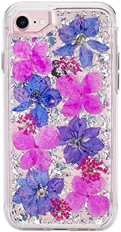 iPhone 7 Case, iPhone 8 Cover - SpiritSun Bling Luxury Case Cover Silver Foil with Natural Flower Model Design Case Transparent Soft Silicone Bumper + Rigid Backcover Phone Case 2 in 1 Hybrid Protective Case for Apple iPhone 7 / 8 (Silver Purple)