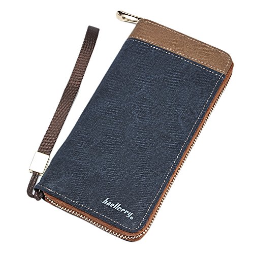 Preisvergleich Produktbild Gosear Männer Retro Leinwand Brieftasche Geld Ändern Kreditkarte Karten Inhaber Kupplung Lange Reißverschluss Geldbeutel Blau