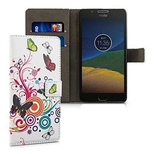 Funda Moto G5 Plus   Lincivius    Lenovo Moto G5 PLUS Bicolor  mariposa de color rosa oscuro  Estuche Wallet Originale Tapa Anti Golpes Resistente Accesorios Con Cierre Magn  tico