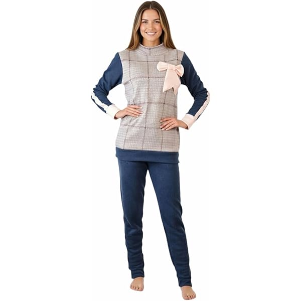 Toocool Pigiama Donna In Maglia Felpata, A Righe Con Coniglietto, Manica Lunga, 85% Cotone, Taglie M-XXL (40-46 Italiana)