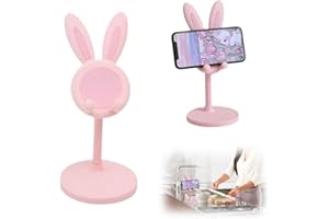 IKOPFLN Support Téléphone Bureau, Support de téléphone réglable en Hauteur avec Support de téléphone de Bureau Lapin Compatible avec Tous Les téléphones, Tablette, Rose, 1 pièce