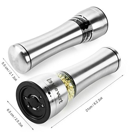Lavievert Edelstahl klassische und manuelle Salz-und Pfeffermühle,Mühle für Pfeffer,Salz,Chili (Silber) (1er Packung) - 6