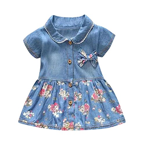 Vestido Bebé niña Vestido de fiestaVestido de Princesa Bowknot Impresión Floral de bebé niña Ropa Bebe recién Nacido Faldas Vaqueras Cortas 3 Mes - 2 Años (Azul, Tamaño:6-12Mes)