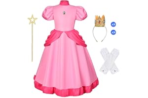 Aomig Peach Princesse Déguisement Enfant, Rose Peach Robe de Soirée Cosplay Halloween Costume, Peach Princess Costume Dress Fille Costume Princesse Peach Halloween Carnaval Noël Anniversaire Fête(150)