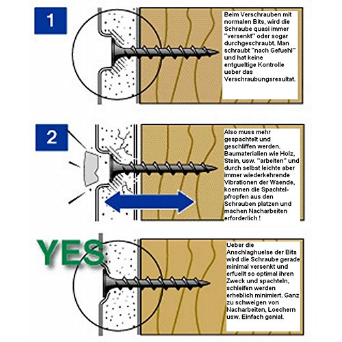 Proteco-Werkzeug® 10 Stück PH2 x 25 mm Trockenbaubit für Rigips Gipskarton mit Anschlaghülse Tiefenanschlag - 2