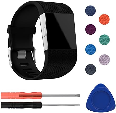 Fitbit Surge Strap/Band , mtsugar Newest Multi-colored Replacement Accessories wristband with Adjustable Bukle for Fitbit Surge(For Fitbit Surge only, NO Tracker) (Black, Large：6.0 - 7.8 Inch)