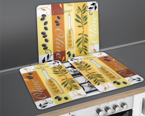 WENKO 2521446500 Herdabdeckplatte Universal Oliven – 2er Set, für alle Herdarten, Gehärtetes Glas, 30 x 1.8-4.5 x 52 cm, Mehrfarbig - 7