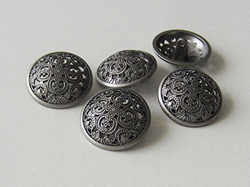 Knopfparadies – 6er Set traumhaft schöne leicht gewölbte altsilberfb. Metall Ösen Knöpfe mit Durchbruch Muster / altsilberfarben, geschwärzt / Metallknöpfe / Ø ca. 23mm - 2