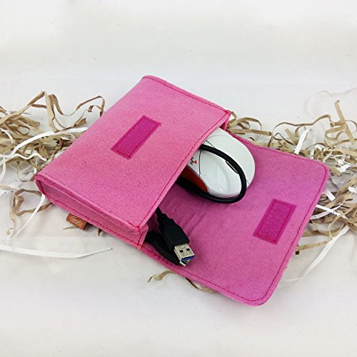 Täschchen Mini Hülle Tasche aus Filz für Zubehör und Accessoires (Netzteil, PC Maus, E-Zigarette, Kosmetik) Pink - 7