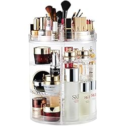 AMEITECH Organisateur de Maquillage, Bijoux Ajustable Rotatifs à 360 Degrés et Support D'écran Cosmétique, 8 Couches de Rangement - Crystal Clear