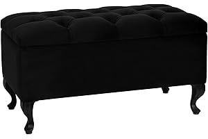 LORDLY Banco Almacenaje, Banqueta Tapizado MODIANO BL 81x42cm Negro Terciopelo, Puff Almancenaje, Reposapies, Taburete Acolchado de Almacenamiento con Tapa, Otomana para Entrada Salón Dormitorio