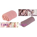 OULII Lange Ripple wickeln, DIY neugeborenes Baby Fotografie Wrap-BAby Foto Requisiten begünstigt, 2er-Pack (Schnee zahnfarbenen + Flieder)