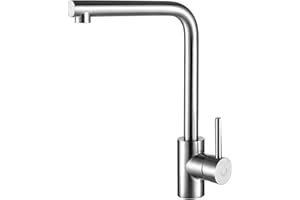 CECIPA Grifo de cocina de alta presión, monomando Giratorio 360 °, con caño alto para fregadero, con conexión G3/8, Acero Inoxidable/Cepillado